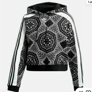 Adidas Originals Kaleidoscope Print Womens Cropped Hoodie Black/White DX1158